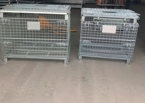 Gegalvaniseerde Opslagdoos 6.4mm de Kooi van de Metaalpallet met Voeten/Vouwbaar Draadkader